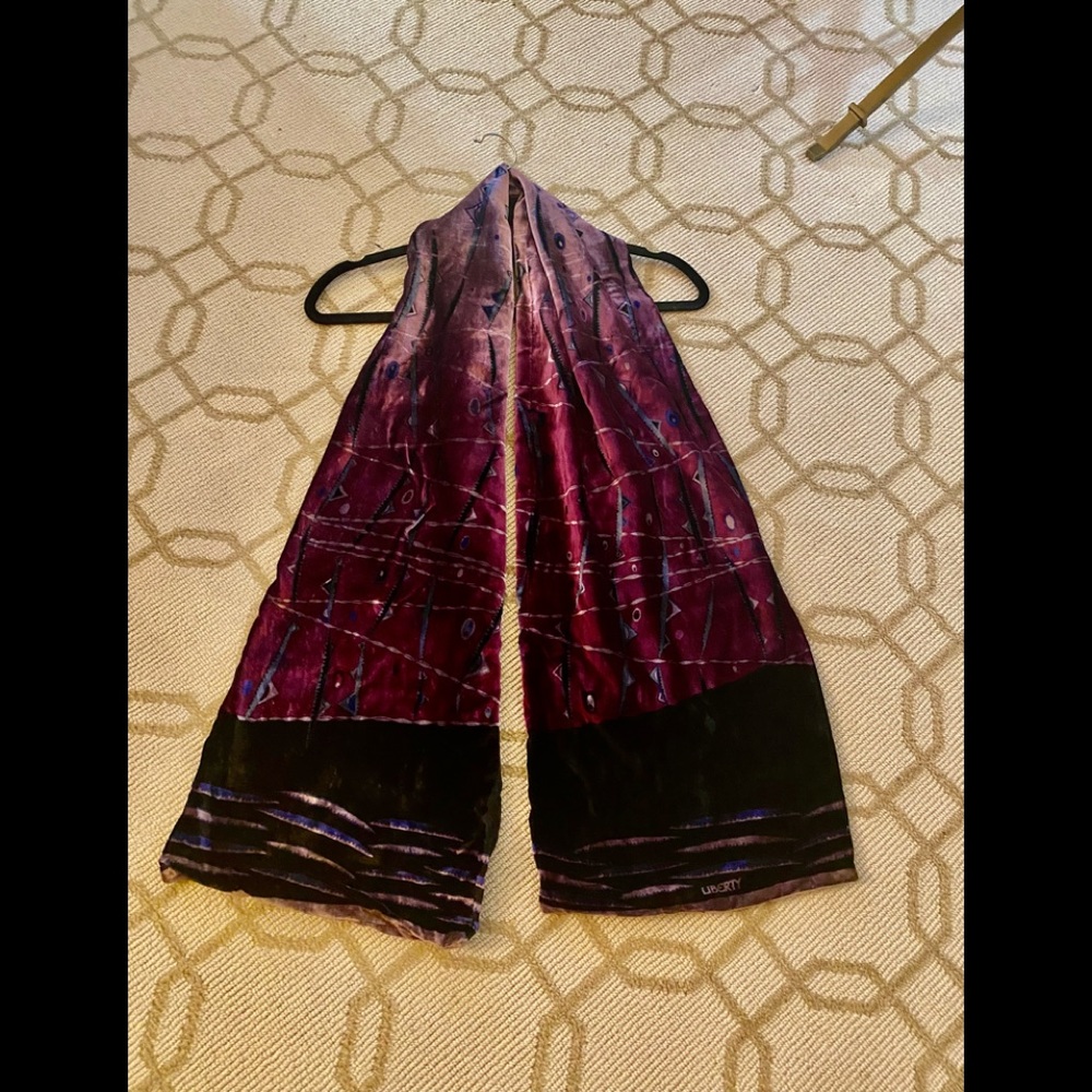 LIBERTY OF LONDON Hand-Painted One-of-Kind Velvet Scarf - Pristine Condition